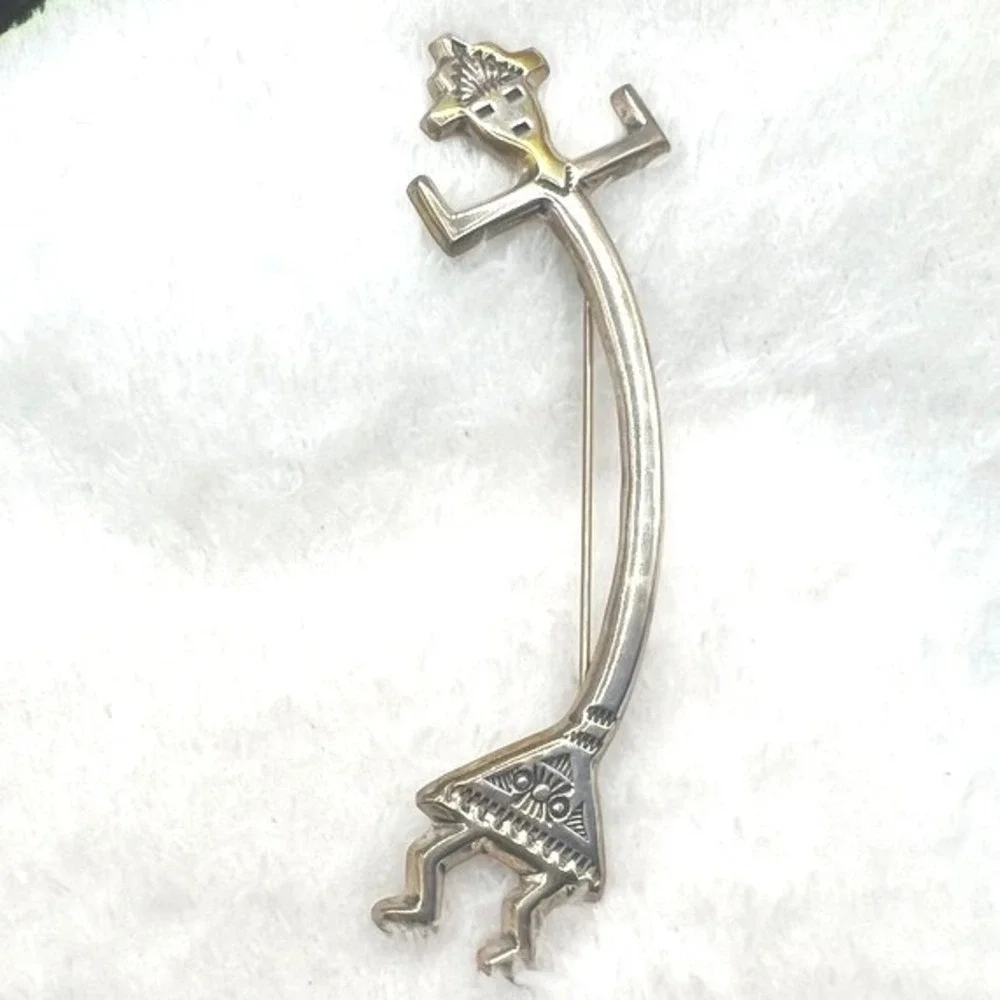 Vintage Sterling Silver Kachina Kokopelli Brooch Felix Joe Rainbowy Yei 3.5